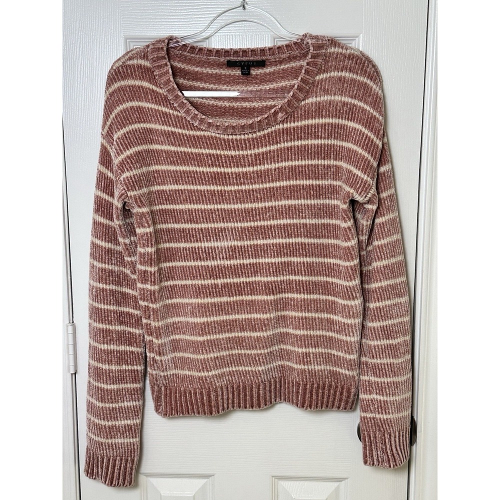 Cyrus Women's Pink And White Striped Soft‎ Chenille Sweater Size Small